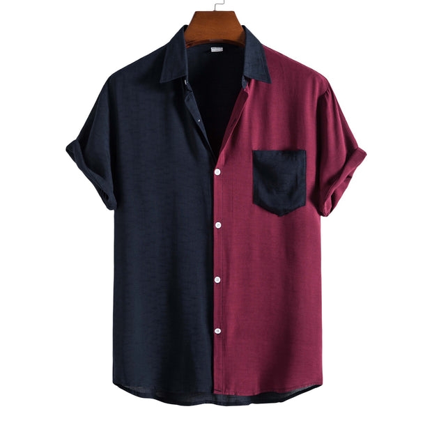 Men's Fashion Casual Stitching Short Sleeve Shirt