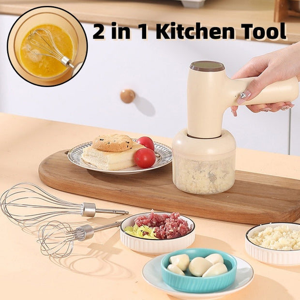 2 In 1 Electric Garlic Chopper USB Rechargeable Vegetable Chili Meat Ginger