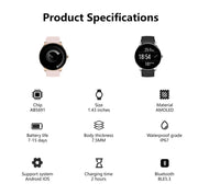 Ultra Slim Smart Watch For Men & Women, 1.43 AMOLED Screen